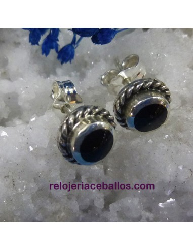Pendientes plata y cabujón de azabache 620-174