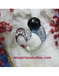 Sortija con zirconitas y bola de azabache ZAPA