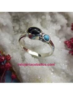 Anillo Juvenil con Azabache y Turquesa AJ1