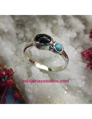 Anillo Juvenil con Azabache y Turquesa AJ1