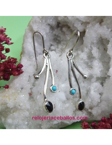 Pendiente combinado de Azabache y Turquesa AZT