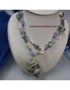 Collar artesano con Caracola y Coral azul CRC