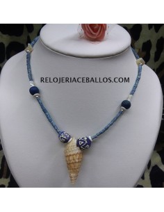 Collar Hippie de Coral azul y Caracola  HPP