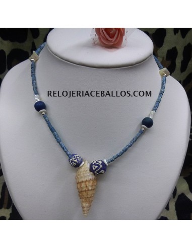 Collar Hippie de Coral azul y Caracola  HPP