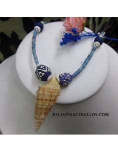 Collar Hippie de Coral azul y Caracola  HPP 2