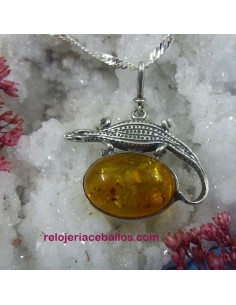 Lagarto de plata colgante con Ámbar del Báltico LG9