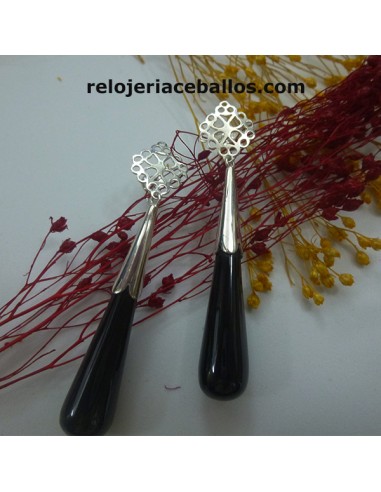 Pendiente largo con Lágrima de Azabache T199163