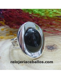 T119261 Sortija ajustable moderna con Azabache
