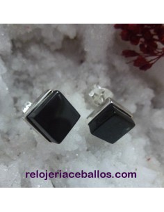 T049110 Azabache cuadrado en Pendientes de plata