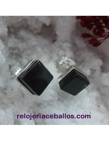 T049110 Azabache cuadrado en Pendientes de plata