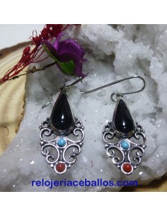 Pendientes con Azabache, Coral y Turquesa F210