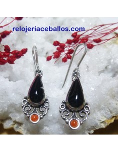 Pendiente de gancho con Azabache y Filigrana F143