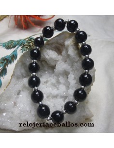 Pulsera elástica combinada de Azabache y plata 660-6