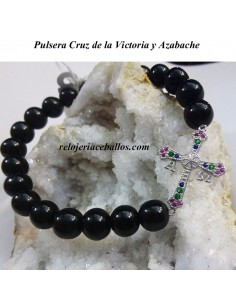 Pulsera de Bolas de Azabache con Cruz de la V. AZCR 2
