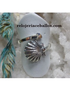 Anillo ajustable de plata con Vieira 141-8