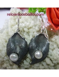 Hoja con perla Pendientes de plata 623-0228