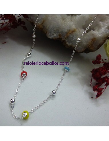 Gargantilla de plata con bolas multicolor BLO