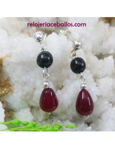 Pendiente dúo de azabache y corneola DUO
