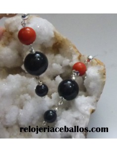 PPN Pendientes con bola de Azabache y Coral