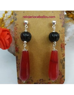 Pendientes combinados con Azabache y Cornalina