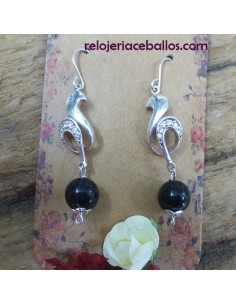 Pendientes largos de plata y Azabache SAP