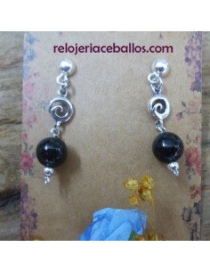 Pendientes de plata con espiral y Azabache ESA
