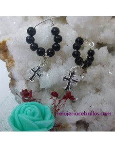 Pendientes de bolitas de Azabache con cruz 8BP