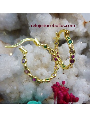 Aretes de plata chapados con pedrería 651-208