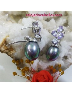 Pendientes cierre omega con perla gris PPZ1