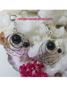 Pendiente de plata calado con Azabache H13479