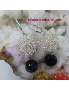 Pendiente original con rizo de plata y Azabache RPA