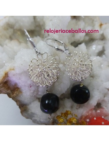 Pendiente original con rizo de plata y Azabache RPA