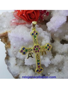 Cruz de plata con baño de oro y pedrería CHM