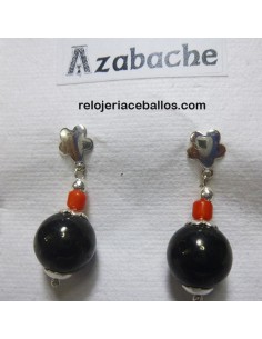 Pendientes de bola de azabache con coral