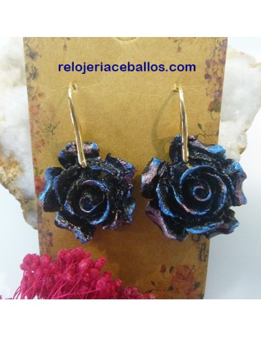 Pendientes con rosa de carbón reestructurado