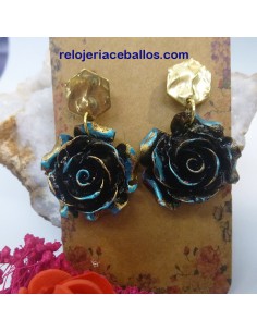 Pendientes con rosa de carbón reestructurado 2