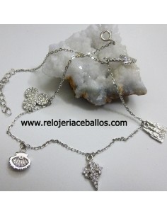 Tobillera de plata con dijes y pedrería 363-0017