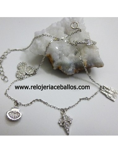 Tobillera de plata con dijes y pedrería 363-0017