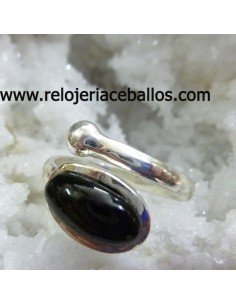 Anillo ajustable de plata con azabache ref A33