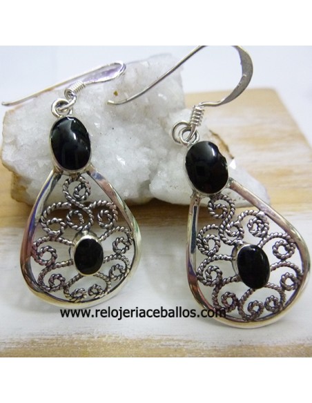 Azabache pendientes con filigrana ref 620-0089