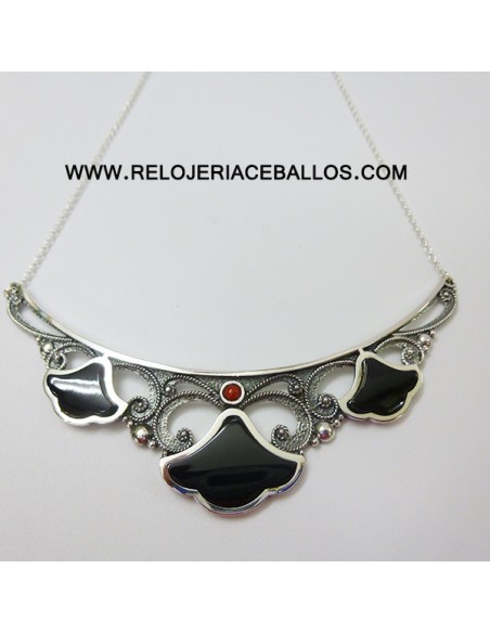 Gargantilla  de plata con azabache T215020