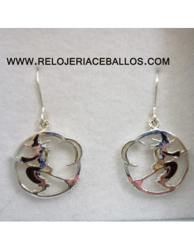 Pendiente Bruja de plata y esmalte EF084PN