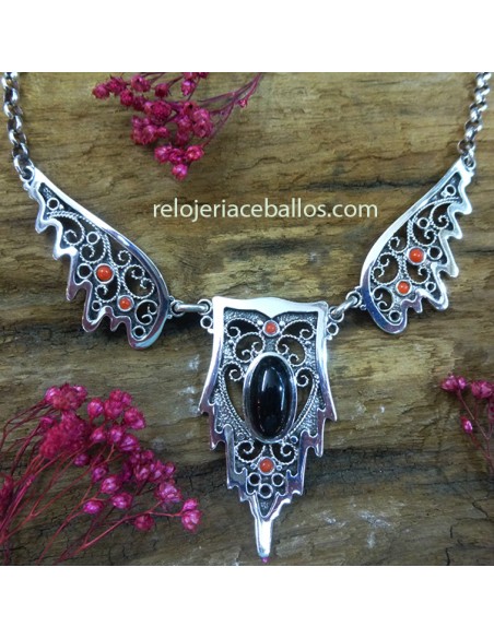 Azabache Gargantilla Artesana de plata C-6