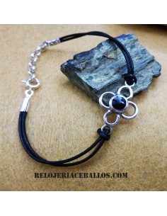 Pulsera Flor de Azabache con Cuero ED2