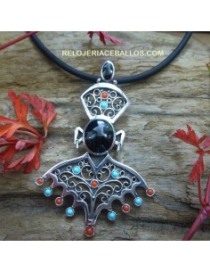 Colgante de Azabache con Turquesa y Coral CAZT