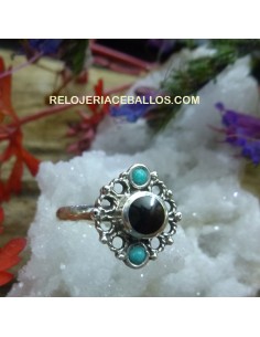 Anillo de Plata, Azabache y Turquesa B-41