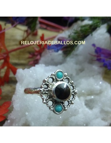 Anillo de Plata, Azabache y Turquesa B-41