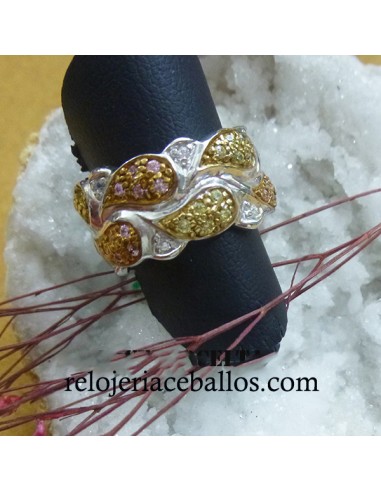 Sortija de Plata con Chapado y Circonitas C0889