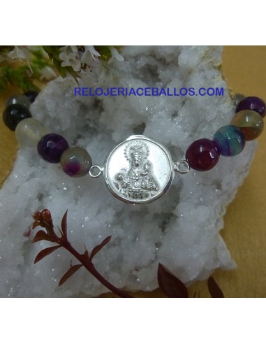 Pulsera de Bolas de Ágata con Virgen AGM