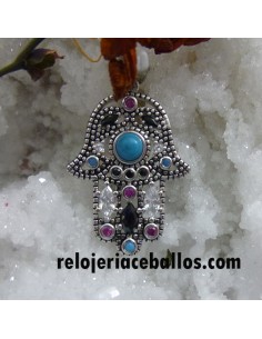 Mano de Fátima de Plata y Piedras de color